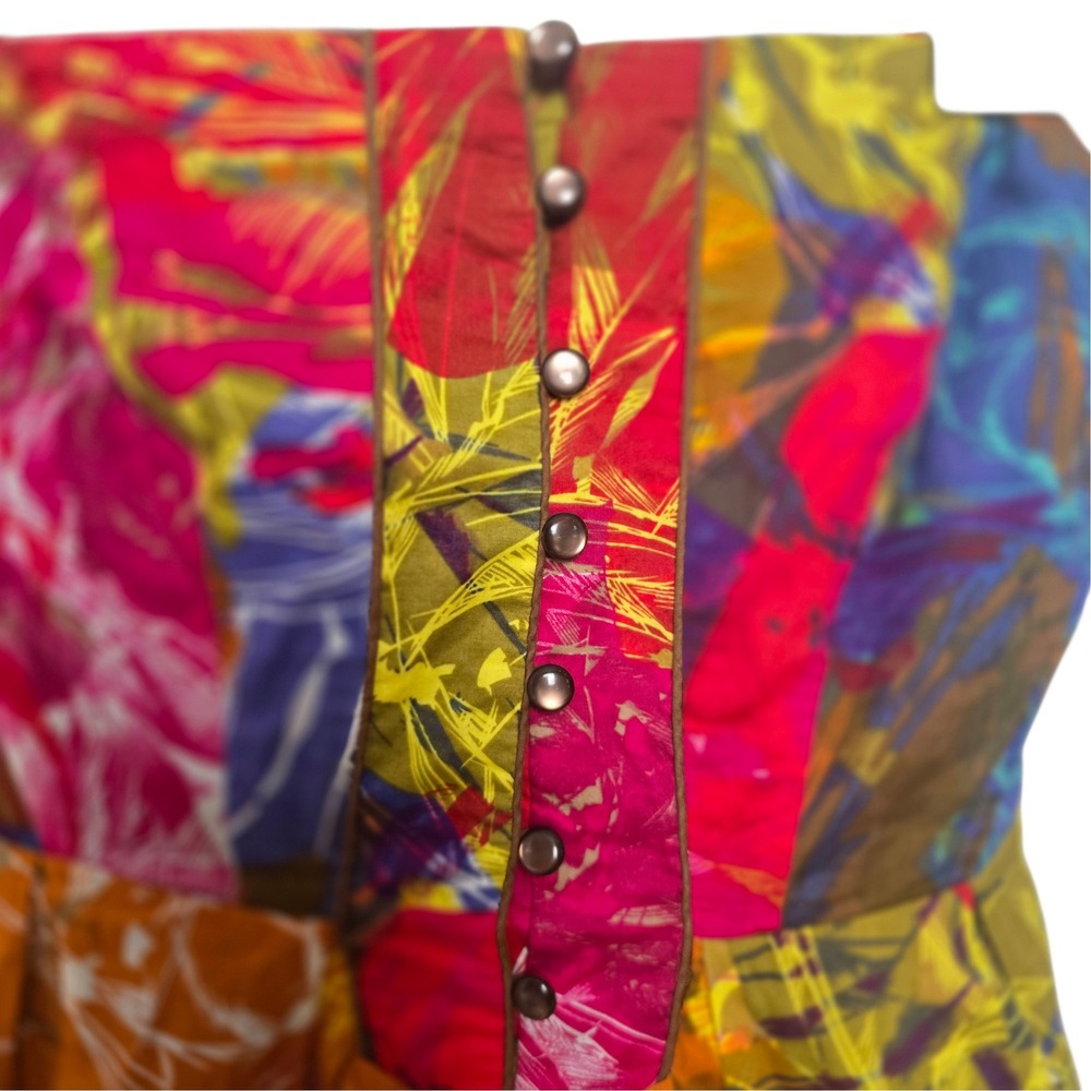 Moulinette Soeurs Strapless Abstract Print Cotton Midi Dress Button Front Size 2 - Picture 7 of 11